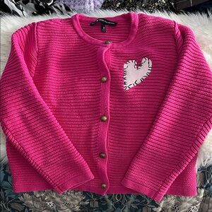 Aqua Pink Cardigan with Heart Accent